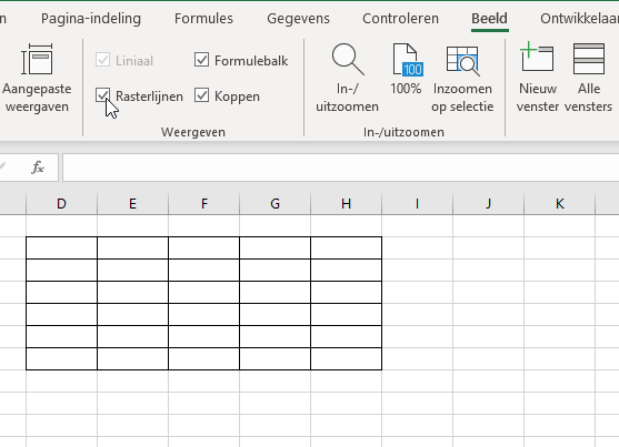 Rasterlijnen in Excel