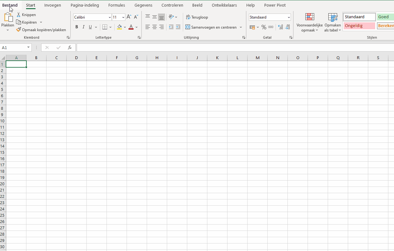sjablonen in Excel