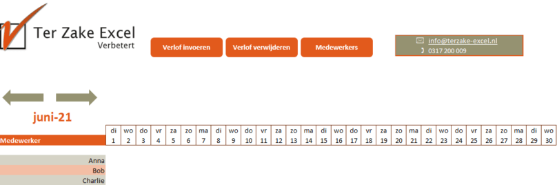Verlofkaart in Excel Verlofkaart in Excel