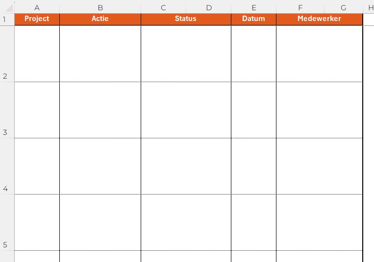 Opzet actielijst in Excel