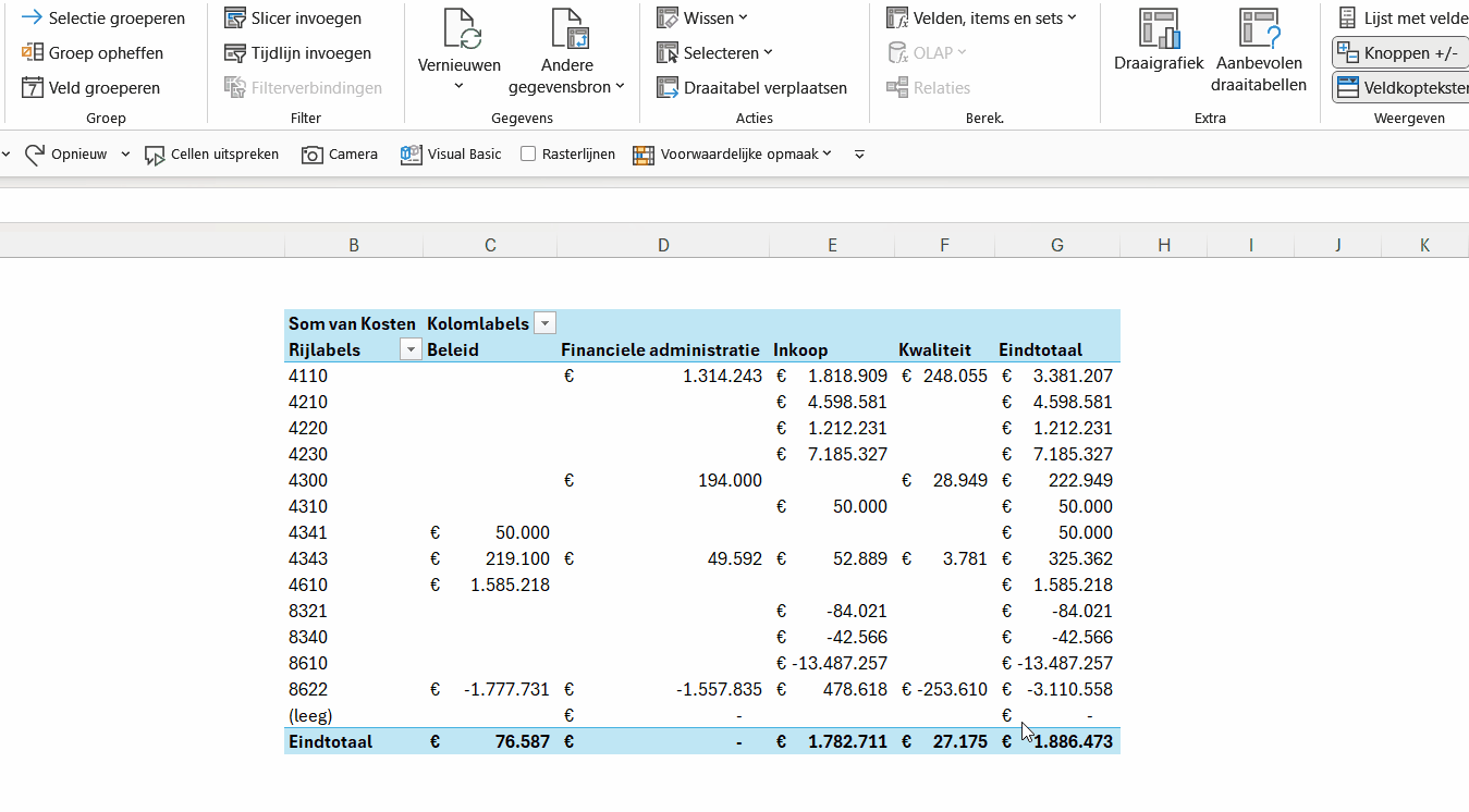Draaitabel in Excel