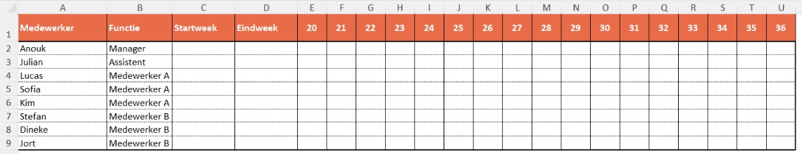 Vakantierooster in Excel