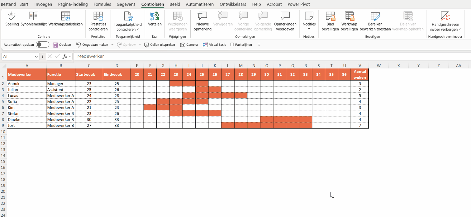 Vakantierooster in Excel