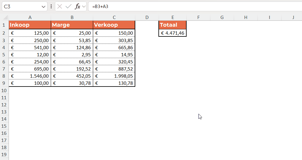 Sneltoetsen in Excel