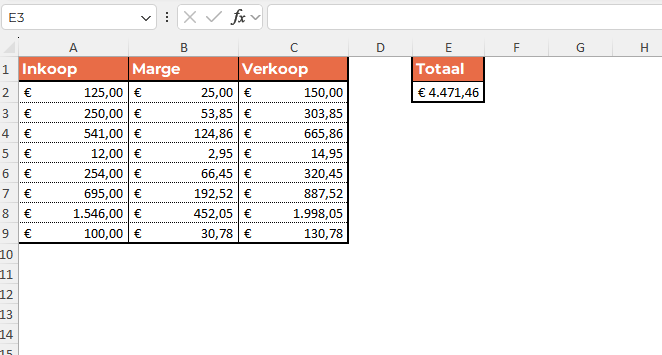 Sneltoetsen in Excel