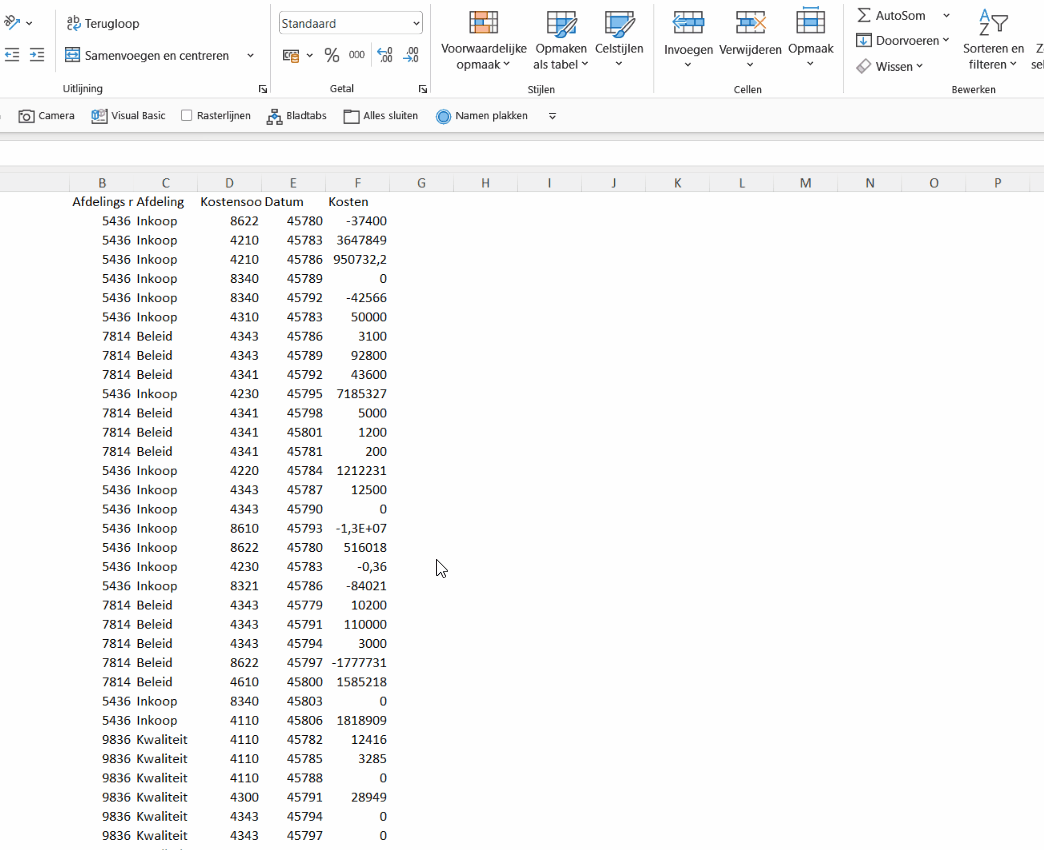 Tabel maken in Excelbestand