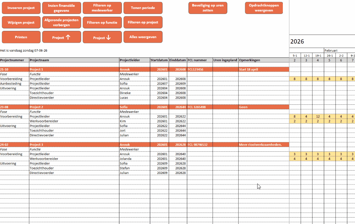 Plannen in Excel